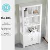 Martha Stewart Hutton Four Tier Shaker Bookcase with Storage Cabinet in White with Polished Brass Hardware(Gray Frame/Oil Rubbed Bronze Hardware)