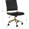 Martha Stewart Ivy Armless Swivel Task Chair for Home Office in Black Faux Leather with Polished Brass Frame(Black Faux Leather/Polished Brass)