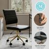 Martha Stewart Ivy Armless Swivel Task Chair for Home Office in Black Faux Leather with Polished Brass Frame(Black Faux Leather/Polished Brass)
