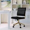Martha Stewart Ivy Armless Swivel Task Chair for Home Office in Black Faux Leather with Polished Brass Frame(Black Faux Leather/Polished Brass)