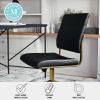 Martha Stewart Ivy Armless Swivel Task Chair for Home Office in Black Faux Leather with Polished Brass Frame(Black Faux Leather/Polished Brass)