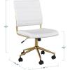 Martha Stewart Ivy Armless Swivel Task Chair for Home Office in Black Faux Leather with Polished Brass Frame(White Faux Leather/Polished Brass)