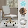 Martha Stewart Ivy Armless Swivel Task Chair for Home Office in Black Faux Leather with Polished Brass Frame(White Faux Leather/Polished Brass)