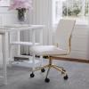 Martha Stewart Ivy Armless Swivel Task Chair for Home Office in Black Faux Leather with Polished Brass Frame(White Faux Leather/Polished Brass)
