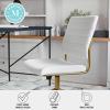 Martha Stewart Ivy Armless Swivel Task Chair for Home Office in Black Faux Leather with Polished Brass Frame(White Faux Leather/Polished Brass)
