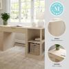 Martha Stewart Kayden Home Office Modular Desk with Drawer, 2 Tier Shelf, and File Cabinet in Light Natural with Brushed Gold Hardware