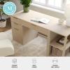 Martha Stewart Kayden Home Office Modular Desk with Drawer, 2 Tier Shelf, and File Cabinet in Light Natural with Brushed Gold Hardware