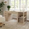 Martha Stewart Kayden Home Office Modular Desk with Drawer, 2 Tier Shelf, and File Cabinet in Light Natural with Brushed Gold Hardware