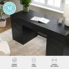 Martha Stewart Kayden Home Office Modular Desk with Drawer and Dual 3 Drawer File Cabinets in Black with Oil Rubbed Bronze Hardware