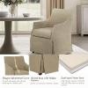 Martha Stewart London Upholstered Skirted Dining Arm Chair with Casters – Curved Back, Removable Seat Cushion, for Dining Room, Home Office, or Living Space, Light Blue(Beige)