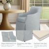 Martha Stewart London Upholstered Skirted Dining Arm Chair with Casters – Curved Back, Removable Seat Cushion, for Dining Room, Home Office, or Living Space, Light Blue(Light Blue)