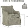 Martha Stewart London Upholstered Skirted Dining Arm Chair with Casters – Curved Back, Removable Seat Cushion, for Dining Room, Home Office, or Living Space, Light Blue(Grey)