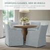 Martha Stewart London Upholstered Skirted Dining Arm Chair with Casters – Curved Back, Removable Seat Cushion, for Dining Room, Home Office, or Living Space, Light Blue(Light Blue)