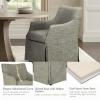 Martha Stewart London Upholstered Skirted Dining Arm Chair with Casters – Curved Back, Removable Seat Cushion, for Dining Room, Home Office, or Living Space, Light Blue(Grey)