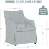 Martha Stewart London Upholstered Skirted Dining Arm Chair with Casters – Curved Back, Removable Seat Cushion, for Dining Room, Home Office, or Living Space, Light Blue(Light Blue)