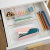Martha Stewart Miles Plastic Stackable Office Desk Drawer Organizers, Set of 6, Clear(Clear/Gold Trim)