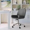 Martha Stewart Tyla Armless Swivel Task Chair for Home Office in White Faux Leather with Polished Brass Frame(Gray Faux Leather/Polished Nickel)