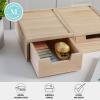 Martha Stewart Weston Stackable Wooden Storage Boxes with Pullout Drawers, Paulownia Wood Storage Organizers, 3 Pack, Light Natural(Light Natural)