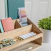 Martha Stewart Weston Wooden Desktop Organizer with Open Lower Storage Compartment, Engineered Wood Multipurpose Storage Caddy, White(Light Natural)