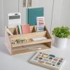 Martha Stewart Weston Wooden Desktop Organizer with Open Lower Storage Compartment, Engineered Wood Multipurpose Storage Caddy, White(Light Natural)