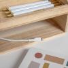 Martha Stewart Weston Wooden Desktop Organizer with Open Lower Storage Compartment, Engineered Wood Multipurpose Storage Caddy, White(Light Natural)