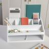 Martha Stewart Weston Wooden Desktop Organizer with Open Lower Storage Compartment, Engineered Wood Multipurpose Storage Caddy, White(White)