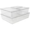 Martha Stewart Brody Plastic Storage Organizer Bins with Lids for Home Office, Kitchen, or Bathroom, 4 Pack, 2-Small/1-Medium, 1 Large, Clear/White(Set of 1)