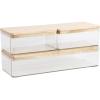 Martha Stewart Grady Clear Plastic Stackable Storage Boxes with White Engineered Wood Lids, Set of 3(Clear/Light Natural Paulownia Top)
