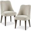 Martha Stewart Holls A Pair Dining Chairs Swoop Arm, Curved Upholstered Back, Round Piping, Foam Seat Cushion, Modern Kitchen Furniture, Dark Finished Solid Wood Legs, 35″ H, Beige 2 Piece(Holls)