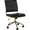 Martha Stewart Ivy Armless Swivel Task Chair for Home Office in Black Faux Leather with Polished Brass Frame(Black Faux Leather/Polished Brass)