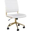 Martha Stewart Ivy Armless Swivel Task Chair for Home Office in Black Faux Leather with Polished Brass Frame(White Faux Leather/Polished Brass)