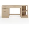 Martha Stewart Kayden Home Office Modular Desk with Drawer, 2 Tier Shelf, and File Cabinet in Light Natural with Brushed Gold Hardware