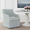 Martha Stewart London Upholstered Skirted Dining Arm Chair with Casters – Curved Back, Removable Seat Cushion, for Dining Room, Home Office, or Living Space, Light Blue(Light Blue)