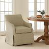 Martha Stewart London Upholstered Skirted Dining Arm Chair with Casters – Curved Back, Removable Seat Cushion, for Dining Room, Home Office, or Living Space, Light Blue(Beige)