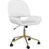 Martha Stewart Tyla Armless Swivel Task Chair for Home Office in White Faux Leather with Polished Brass Frame(White Faux Leather/Polished Brass)