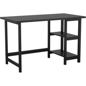 Martha Stewart Beckett Modern Trestle Desk with Open Side Shelving in White Wood Grain Finish(Black Wood Grain)