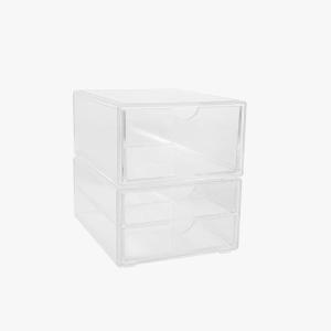 Martha Stewart Brody 2 Pack Desk Organizers, Single Drawer Box and 2 Drawer Box, Stackable Plastic Storage for Office, Bathroom, Countertop, Dorm, 6″ x 7.5″, Clear