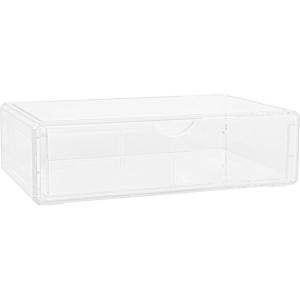 Martha Stewart Brody Desk Organizer with 2 Drawers, Stackable Plastic Desk Storage Box, Organizer for Office, Bathroom, Countertop or Dorm, 6″ x 7.5″, 2 Pack, Clear(12.75″ x 7.75″)