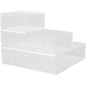 Martha Stewart Brody Desktop Storage Organizer, Stack and Slide Plastic Organizer Tray, Organizer for Office, Kitchen, or Vanity, 3″ x 7.5″, Clear(3″ x 3.75″  3″ x 7.5″  7.5″ x 6.25″ (1 of each))