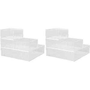 Martha Stewart Brody Desktop Storage Organizer, Stack and Slide Plastic Organizer Tray, Organizer for Office, Kitchen, or Vanity, 3″ x 7.5″, Clear(3″ x 3.75″  3″ x 7.5″  7.5″ x 6.25″ (2 of each))