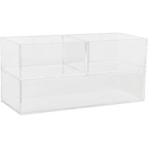 Martha Stewart Brody Desktop Storage Organizer, Stack and Slide Plastic Organizer Tray, Organizer for Office, Kitchen, or Vanity, 3″ x 7.5″, Clear(3″ x 3.75″ (2)  3″ x 7.5″ (1))