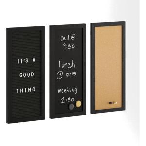 Martha Stewart Everette Cork Board, Chalk Board, Letter Board Set with Included Push Pins, Magnets, Liquid Chalk, Letters, 18″ x 24″, Black Woodgrain Frame(Black Woodgrain)