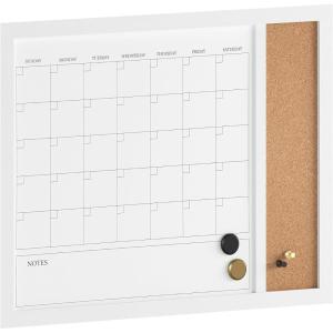 Martha Stewart Everette Magnetic Dry Erase Monthly Calendar and Cork Board Combo with Included Marker, Magnets, Push Pins, 24″x18″, Light Natural Woodgrain Frame(White Woodgrain)