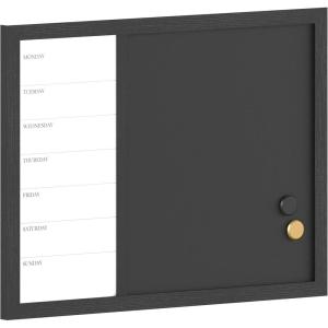 Martha Stewart Everette Magnetic Weekly Calendar Dry Erase Board and Chalk Board with Liquid Chalk Marker and Magnets, 24″x18″, Black Woodgrain Frame(Black Woodgrain)