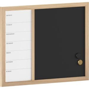 Martha Stewart Everette Magnetic Weekly Calendar Dry Erase Board and Chalk Board with Liquid Chalk Marker and Magnets, 24″x18″, Black Woodgrain Frame(Light Natural Woodgrain)