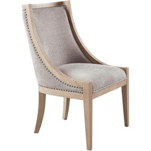 Martha Stewart Farmhouse Dining Room Chair, Recessed Arm Chair for Bedrooms, Nailhead Trim, Solid Wood Legs, Upholstered Reading Accent Chairs for Living Room, Kitchen Décor, Elmherst – Linen Color(Linen Color)