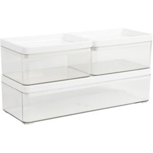 Martha Stewart Grady Clear Plastic Stackable Storage Boxes with White Engineered Wood Lids, Set of 3(Clear/White Plastic Top)