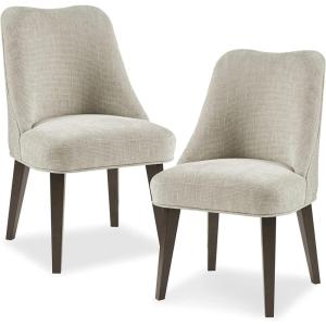 Martha Stewart Holls A Pair Dining Chairs Swoop Arm, Curved Upholstered Back, Round Piping, Foam Seat Cushion, Modern Kitchen Furniture, Dark Finished Solid Wood Legs, 35″ H, Beige 2 Piece(Holls)