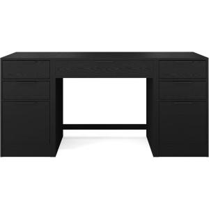 Martha Stewart Kayden Home Office Modular Desk with Drawer and Dual 3 Drawer File Cabinets in Black with Oil Rubbed Bronze Hardware
