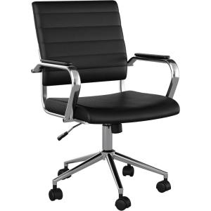 Martha Stewart Piper Swivel Task Chair with Armrests for Home Office in Saddle Brown Faux Leather with Polished Nickel Frame(Black Faux Leather/Polished Nickel)